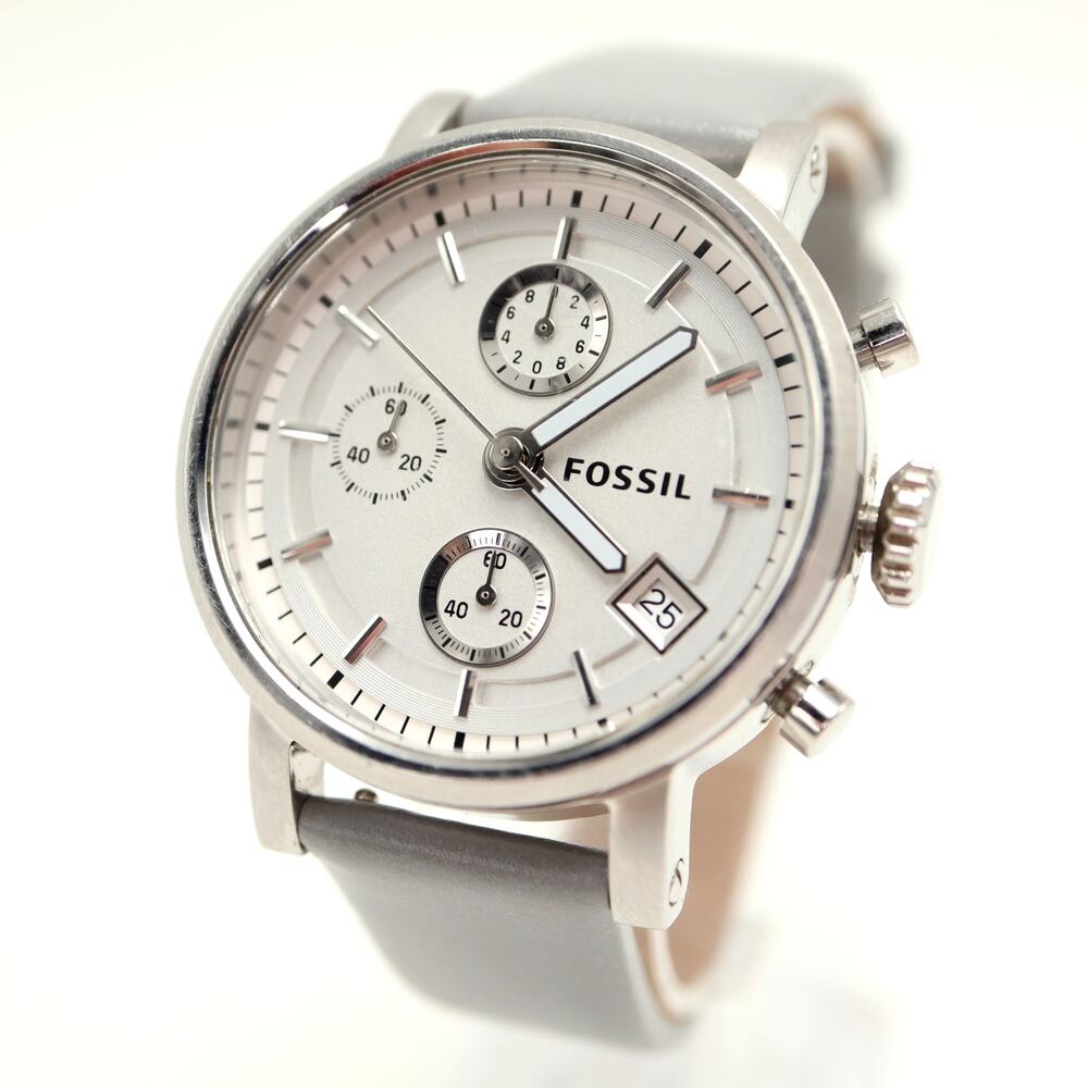 Fossil Boyfriend Silver Tone Chronograph 38mm Watch Unisex ES2198 w New Battery
